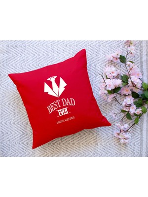 Bk Gift Kişiye Özel Isimli Babalar Günü Tasarımlı Kırmızı Kırlent Yastık-12 Babaya Hediye, Ev Dekorasyonu, Babalar Günü Hediyesi