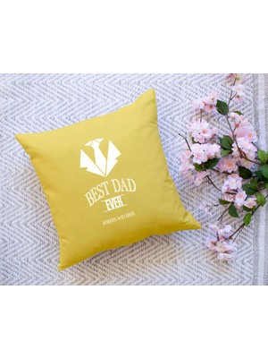 Bk Gift Kişiye Özel Isimli Babalar Günü Tasarımlı Sarı Kırlent Yastık-11 Babaya Hediye, Ev Dekorasyonu, Babalar Günü Hediyesi