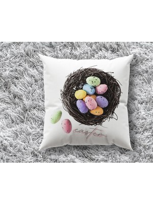 Bk Gift Paskalya Tasarımlı Beyaz Kırlent Yastık, Ev Hediyesi, Ev Dekorasyonu, Dekoratif Hediye-1