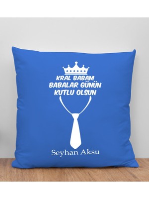 Bk Gift Kişiye Özel Isimli Babalar Günü Tasarımlı Mavi Kırlent Yastık-12 Babaya Hediye, Ev Dekorasyonu, Babalar Günü Hediyesi