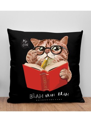 Bk Gift Kedi Tasarımlı Siyah Kırlent Yastık, Arkadaşa Hediye, Ev Dekorasyonu, Ev Hediyesi-5
