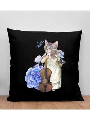 Bk Gift Kedi Tasarımlı Siyah Kırlent Yastık, Arkadaşa Hediye, Ev Dekorasyonu, Ev Hediyesi-3