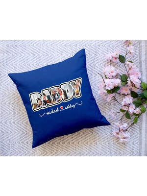 Bk Gift Kişiye Özel Fotoğraflı Babalar Günü Tasarımlı Lacivert Kırlent Yastık-1 Babaya Hediye, Ev Dekorasyonu, Babalar Günü Hediyesi
