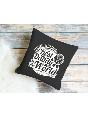 Bk Gift Kişiye Özel Isimli Babalar Günü Tasarımlı Siyah Kırlent Yastık-3 Babaya Hediye, Ev Dekorasyonu, Babalar Günü Hediyesi