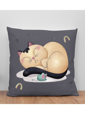 Bk Gift Kedi Tasarımlı Antrasit Kırlent Yastık, Arkadaşa Hediye, Ev Dekorasyonu, Ev Hediyesi-7