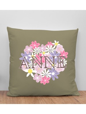 Bk Gift Anneler Günü Tasarımlı Haki Kırlent Yastık, Anneye Hediye, Ev Dekorasyonu, Anneler Günü Hediyesi-3