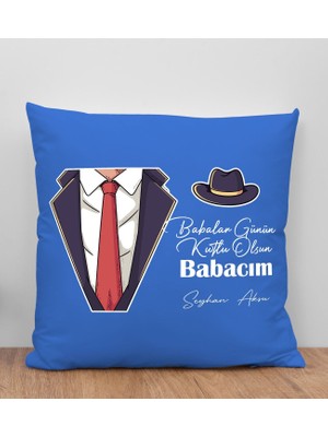 Bk Gift Kişiye Özel Isimli Babalar Günü Tasarımlı Mavi Kırlent Yastık-4 Babaya Hediye, Ev Dekorasyonu, Babalar Günü Hediyesi