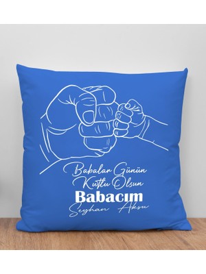 Bk Gift Kişiye Özel Isimli Babalar Günü Tasarımlı Mavi Kırlent Yastık-8 Babaya Hediye, Ev Dekorasyonu, Babalar Günü Hediyesi