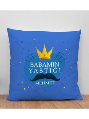 Bk Gift Kişiye Özel Isimli Babalar Günü Tasarımlı Mavi Kırlent Yastık-2 Babaya Hediye, Ev Dekorasyonu, Babalar Günü Hediyesi
