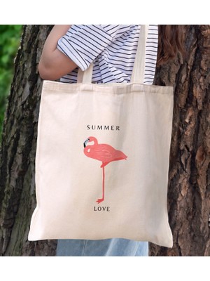 Bk Gift Yaz Temalı Kanvas Bez Plaj Çantası -17  Baskılı Omuz Çantası