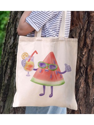 Bk Gift Yaz Temalı Kanvas Bez Plaj Çantası -19  Baskılı Omuz Çantası