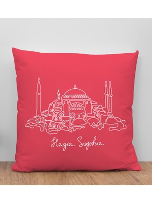 Bk Gift Ayasofya Camii Tasarımlı Kırmızı Kırlent Yastık, Arkadaşa Hediye, Ev Dekorasyonu, Ev Hediyesi-1