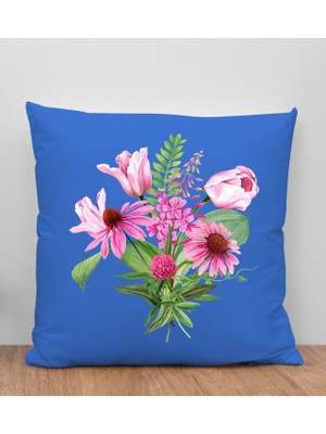 Bk Gift Çiçek Tasarımlı Mavi Kırlent Yastık, Arkadaşa Hediye, Ev Dekorasyonu, Ev Hediyesi-6