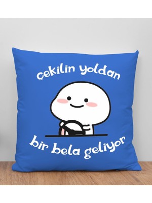 Bk Gift Bir Bela Geliyor Tasarımlı Mavi Kırlent Yastık, Arkadaşa Hediye, Ev Dekorasyonu, Ev Hediyesi-1