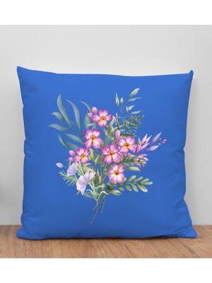 Bk Gift Çiçek Tasarımlı Mavi Kırlent Yastık, Arkadaşa Hediye, Ev Dekorasyonu, Ev Hediyesi-3