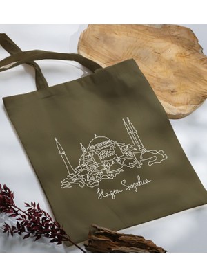 Bk Gift Ayasofya Camii Tasarımlı-1 Haki Kumaş Bez Çanta