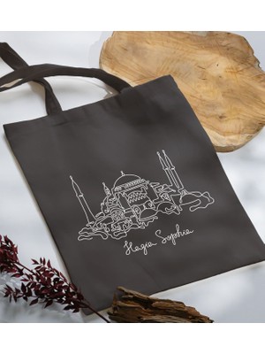 Bk Gift Ayasofya Camii Tasarımlı-1 Antrasit Kumaş Bez Çanta