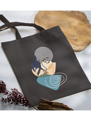 Bk Gift Modern Art Tasarımlı-2 Antrasit Kumaş Bez Çanta