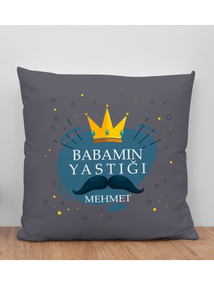 Bk Gift Kişiye Özel Isimli Babalar Günü Tasarımlı Gri Kırlent Yastık-2, Babaya Hediye, Ev Dekorasyonu, Babalar Günü Hediyesi