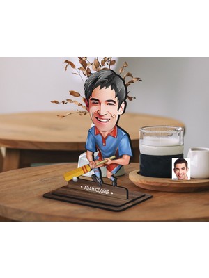 Bk Gift Kişiye Özel Cricket Karikatürlü Ahşap Biblo-1 , Arkadaşa Hediye , Sevgiliye Hediye, Kişiye Özel Biblolar