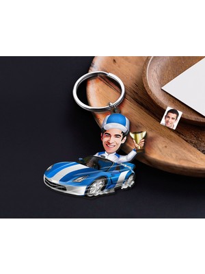 Bk Gift Kişiye Özel Rallici Karikatürlü Ahşap Anahtarlık-1 Sevgiliye Hediye, Arkadaşa Hediye, Doğum Günü Hediyesi