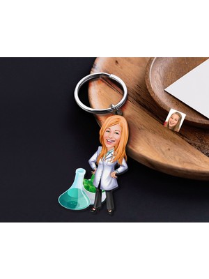 Bk Gift Kişiye Özel Eczacı Karikatürlü Ahşap Anahtarlık-5 Sevgiliye Hediye, Arkadaşa Hediye, Doğum Günü Hediyesi