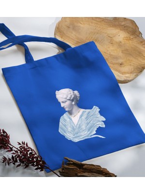 Bk Gift Modern Art Tasarımlı-1 Mavi Kumaş Bez Çanta Baskılı Omuz Çantası