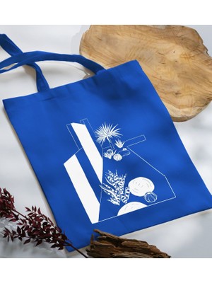 Bk Gift Modern Art Tasarımlı-3 Mavi Kumaş Bez Çanta Baskılı Omuz Çantası