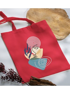Bk Gift Modern Art Tasarımlı-2 Kırmızı Kumaş Bez Çanta Baskılı Omuz Çantası