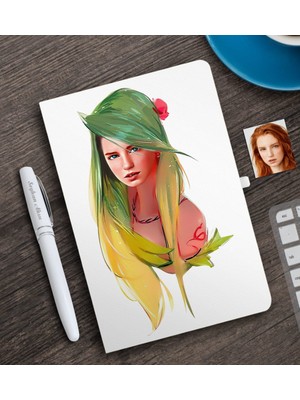 BK Kişiye Özel Kadın Soyut Karikatürlü Beyaz Defter ve Kalem Hediye Seti-28