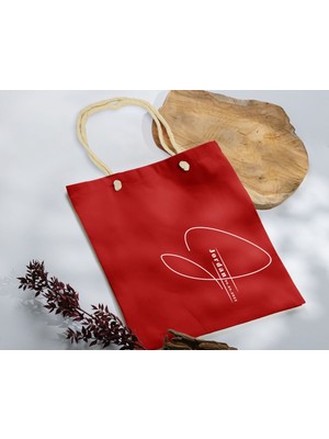 Bk Gift Isimli Tarihli Kırmızı Halat Saplı Kumaş Bez Çanta - 4 Baskılı Omuz Çantası