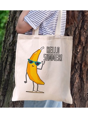 Bk Gift Yaz Temalı Kanvas Bez Plaj Çantası -11  Baskılı Omuz Çantası