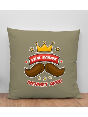 Bk Gift Kişiye Özel Isimli Babalar Günü Tasarımlı Haki Kırlent Yastık-5, Babaya Hediye, Ev Dekorasyonu, Babalar Günü Hediyesi