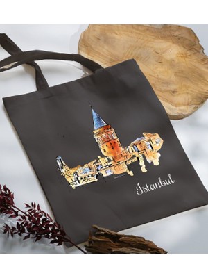 Bk Gift Istanbul Tasarımlı-3 Antrasit Kumaş Bez Çanta