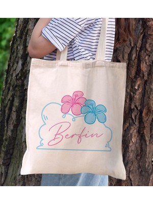 Bk Gift Yaz Temalı Isimli Kanvas Bez Plaj Çantası -4  Baskılı Omuz Çantası