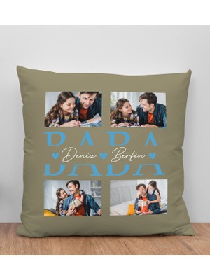 Bk Gift Kişiye Özel Fotoğraflı Babalar Günü Tasarımlı Haki Kırlent Yastık-3 Babaya Hediye, Ev Dekorasyonu, Babalar Günü Hediyesi