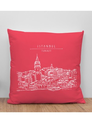 Bk Gift Istanbul Tasarımlı Kırmızı Kırlent Yastık, Arkadaşa Hediye, Ev Dekorasyonu, Ev Hediyesi-4
