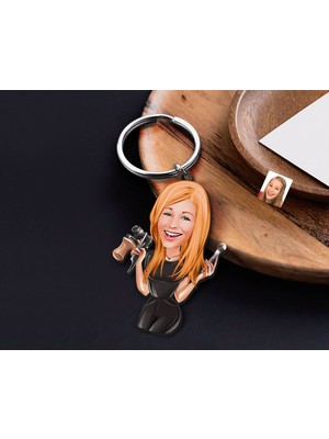 Bk Gift Kişiye Özel Güzellik Uzmanı Karikatürlü Ahşap Anahtarlık-1 Sevgiliye Hediye, Arkadaşa Hediye, Doğum Günü Hediyesi
