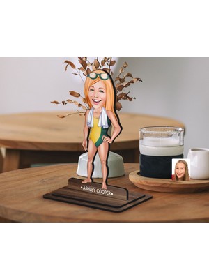 Bk Gift Kişiye Özel Yüzücü Karikatürlü Ahşap Biblo-1 , Arkadaşa Hediye , Sevgiliye Hediye, Kişiye Özel Biblolar