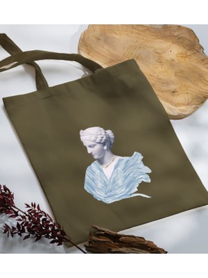 Bk Gift Modern Art Tasarımlı-1 Haki Kumaş Bez Çanta Baskılı Omuz Çantası