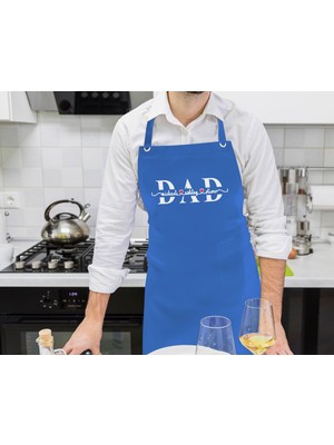 Bk Gift Kişiye Özel Isimli Babalar Günü Tasarımlı Profesyonel Mavi Mutfak Önlüğü-1, Aşçı Önlüğü, Şef Önlüğü, Babaya Hediye