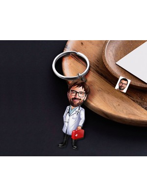 Bk Gift Kişiye Özel Doktor Karikatürlü Ahşap Anahtarlık-5 Sevgiliye Hediye, Arkadaşa Hediye, Doğum Günü Hediyesi