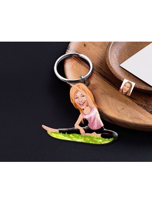 Bk Gift Kişiye Özel Yoga Karikatürlü Ahşap Anahtarlık-1 Sevgiliye Hediye, Arkadaşa Hediye, Doğum Günü Hediyesi