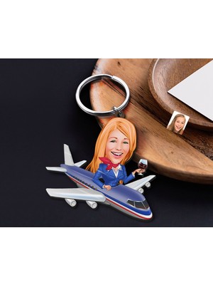 Bk Gift Kişiye Özel Hostes Karikatürlü Ahşap Anahtarlık-1 Sevgiliye Hediye, Arkadaşa Hediye, Doğum Günü Hediyesi