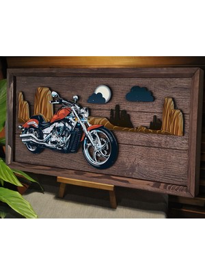 Bk Gift Özel Yapım Kabartma Motor Figür Temalı Meşe Ağacı Ahşap Bar Tablosu-3, Ev Dekorasyonu, Duvar Dekoru