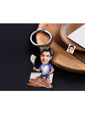 Bk Gift Kişiye Özel Tenis Oyuncusu Karikatürlü Ahşap Anahtarlık-3 Sevgiliye Hediye, Arkadaşa Hediye, Doğum Günü Hediyesi