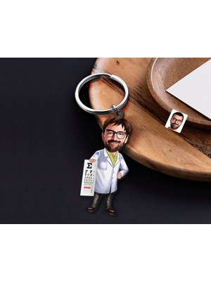 Bk Gift Kişiye Özel Doktor Karikatürlü Ahşap Anahtarlık-8 Sevgiliye Hediye, Arkadaşa Hediye, Doğum Günü Hediyesi