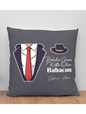Bk Gift Kişiye Özel Isimli Babalar Günü Tasarımlı Gri Kırlent Yastık-4, Babaya Hediye, Ev Dekorasyonu, Babalar Günü Hediyesi