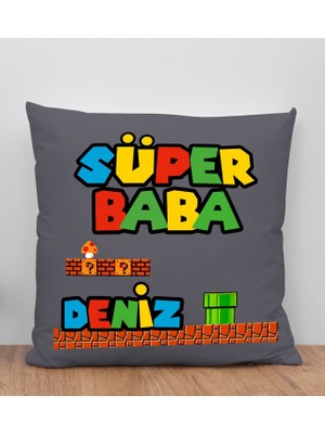 Bk Gift Kişiye Özel Isimli Babalar Günü Tasarımlı Gri Kırlent Yastık-13, Babaya Hediye, Ev Dekorasyonu, Babalar Günü Hediyesi