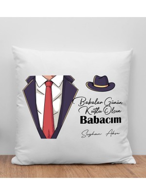 Bk Gift Kişiye Özel Isimli Babalar Günü Tasarımlı Beyaz Kırlent Yastık-4, Babaya Hediye, Ev Dekorasyonu, Babalar Günü Hediyesi